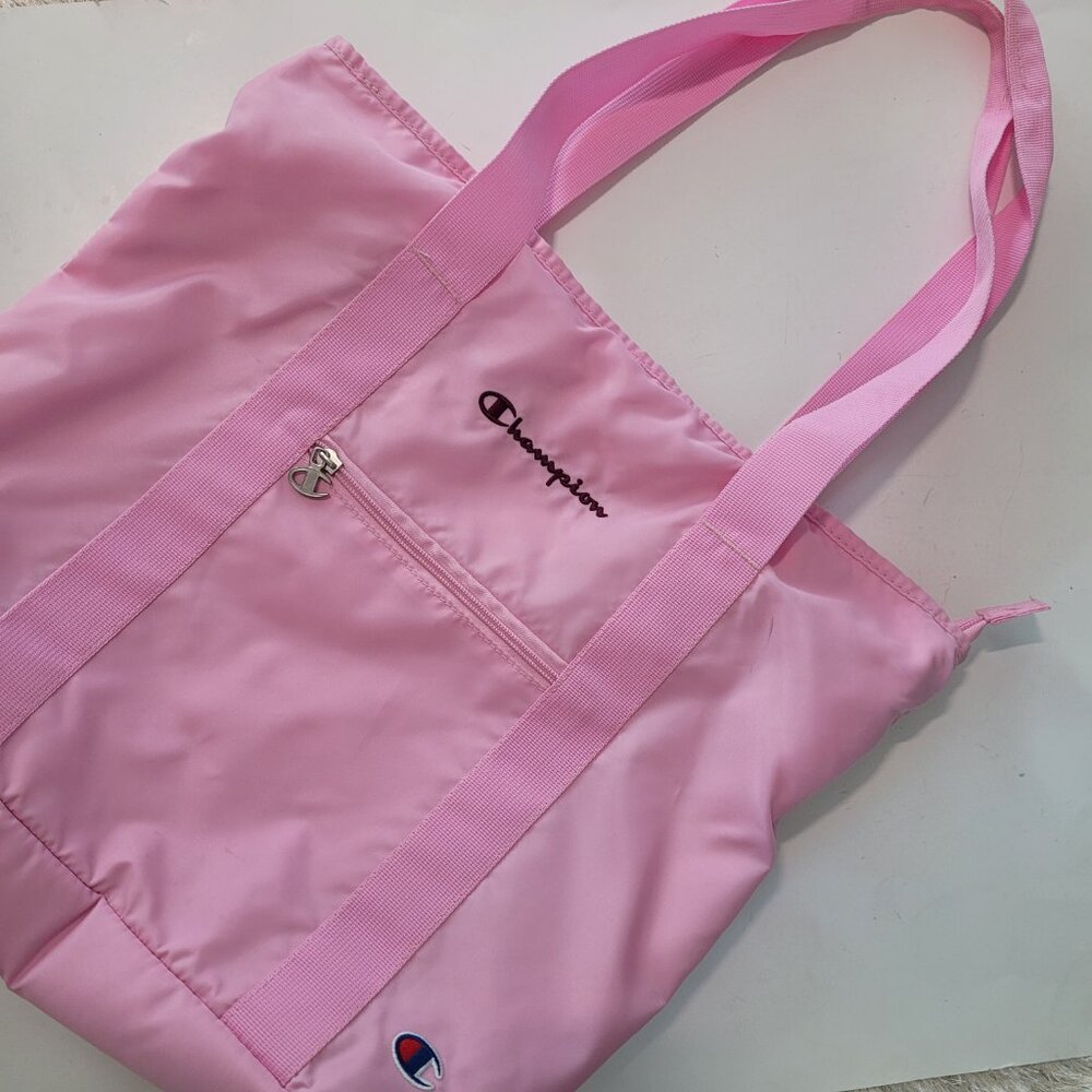 Champion Logo Tote Shoulder Bag Purse Zippered Pink